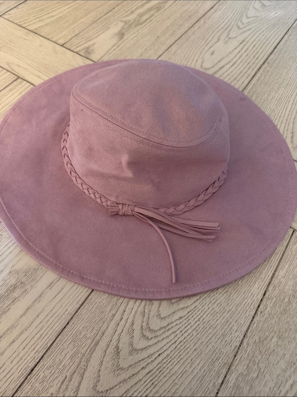 Women’s Braided Band Wide Brim Hat - Dusty Rose